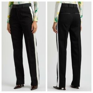 Meryll Rogge Panelled Straight Leg Wool Trousers in Black White